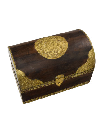 Drevená truhlička z mangového dreva zdobená kovaním, 31x20x21cm