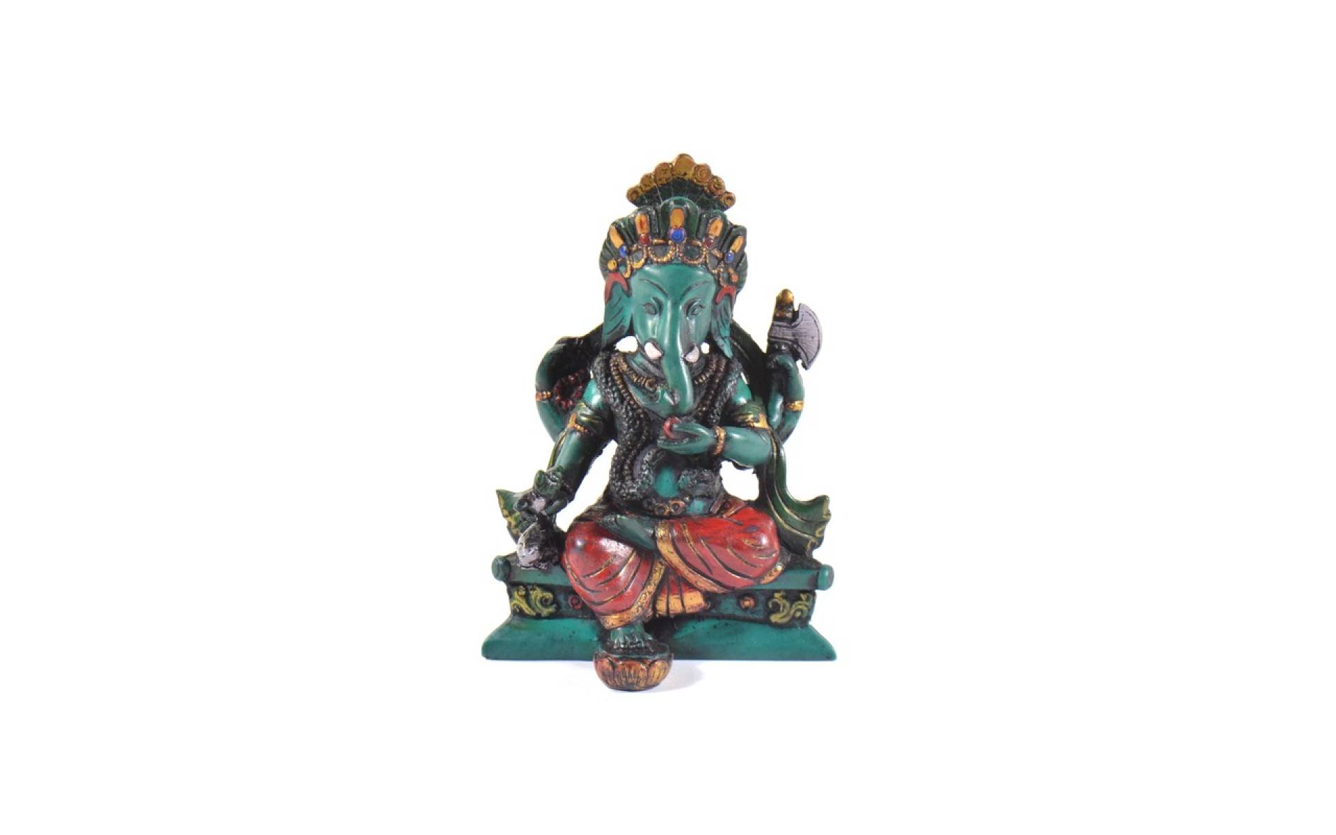 Ganesh sediaci, tyrkysový, ručne farbený, 11cm