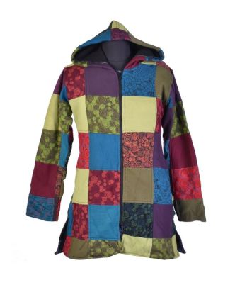 Kabátik v multifarebnom patchworkovom prevedení s kapucňou, zapínanie na zips, vrecká