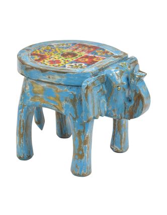 Stolička v tvare slona zdobená keramickými dlaždicami, 28x20x20cm