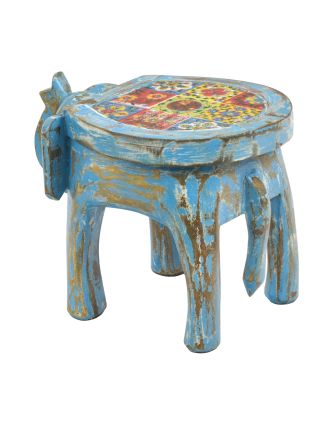 Stolička v tvare slona zdobená keramickými dlaždicami, 28x20x20cm