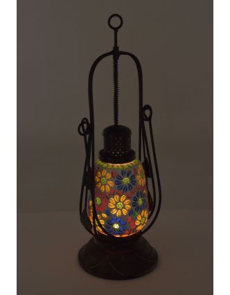 Mozaiková petrolejová lampa, multifarebná, sklo, ručné práce, 14x14x43cm
