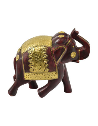 Drevený slon, ručne maľovaný, zdobený mosadzou, 29x13x26cm