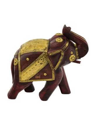 Drevený slon, ručne maľovaný, zdobený mosadzou, 17x7x17cm