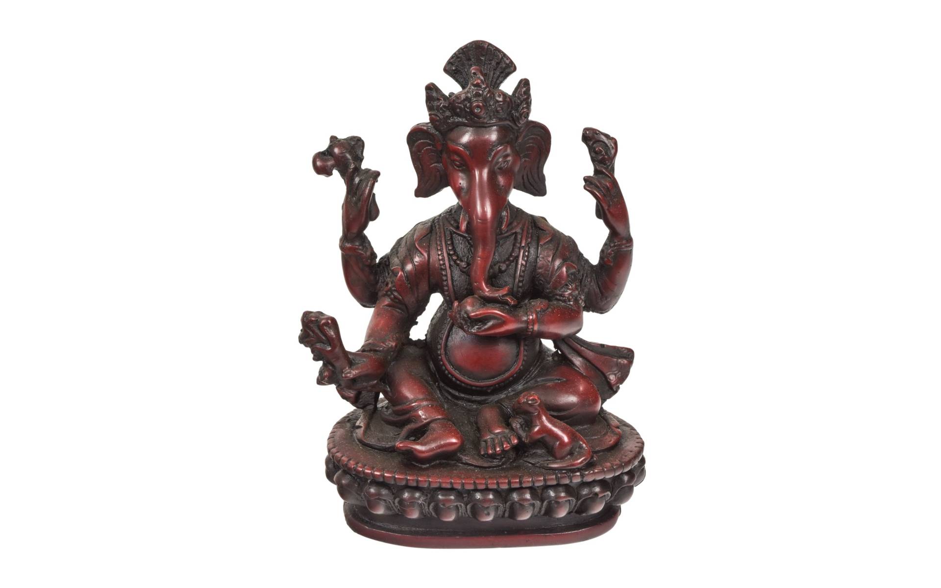 Ganesh sediaci na lotosovom tróne, červený, živica, 11x7x16cm