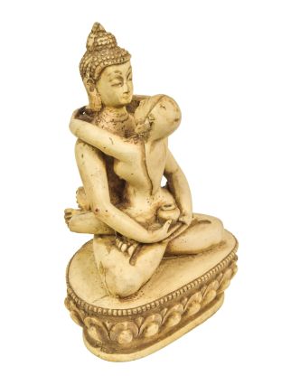 Budha Shakti, živica, biela antik patina, 11x9x17cm