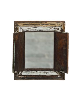 Stará okenica z teakového dreva so zrkadlom, 58x9x69cm