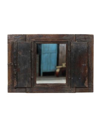 Stará okenica z teakového dreva so zrkadlom, 92x7x62cm