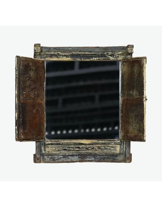 Stará okenica z teakového dreva so zrkadlom, 55x15x67cm