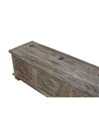 Truhla z teakového dreva, ručné rezby, 190x52x45cm