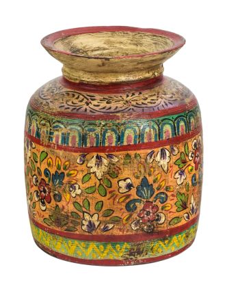 Stará váza z dreva, ručne maľovaná, 30x30x35cm