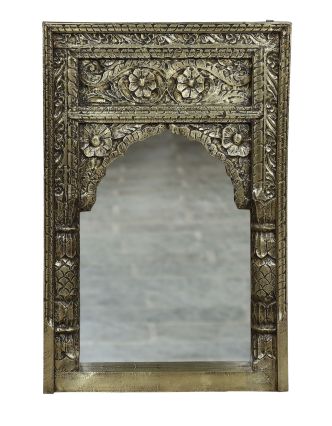 Zrkadlo v ráme z mangového dreva, moszné kovanie, 63x9,5x92cm