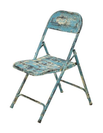 Kovová skladacia stolička, tyrkysová patina, 45x55x80cm
