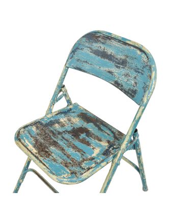 Kovová skladacia stolička, tyrkysová patina, 45x55x80cm