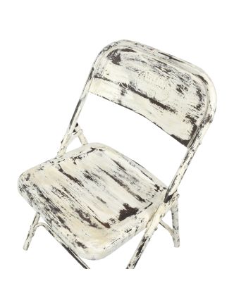 Kovová skladacia stolička, biela patina, 45x55x80cm