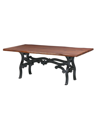 Jedálenský stôl, masívna doska z akácie, liatinové nohy, 200x103x78cm