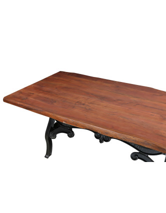 Jedálenský stôl, masívna doska z akácie, liatinové nohy, 200x103x78cm