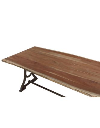 Jedálenský stôl, masívna doska z akácie, liatinové nohy, 200x96x77cm