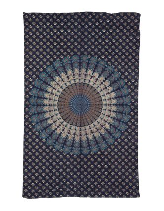 Prehoz na posteľ s potlačou "Barmeri round mandala", modrý 130x210cm