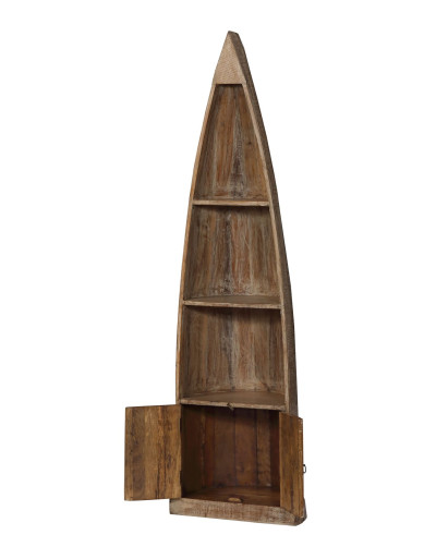 Knižnica z mangového dreva v tvare lode, 55x35x190cm