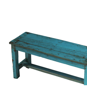 Stará lavička z teakového dreva, tyrkysová patina, 76x26x28cm