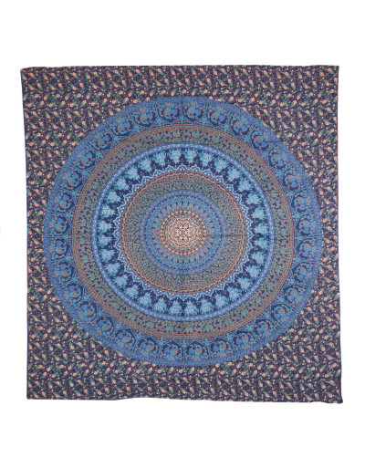 Prikrývka na posteľ, Mandala so slonmi, modrý 220x230cm