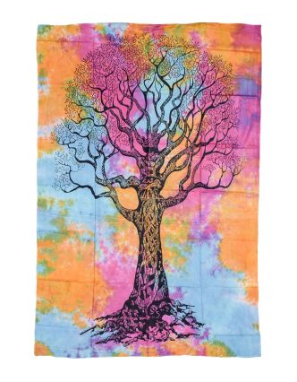 Prikrývka s tlačou, Strom života, farebná batika, 140x210cm