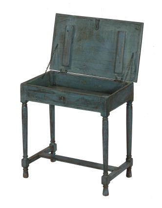 Starý písací stolík z teakového dreva s odklápacou doskou, 65x38x66cm
