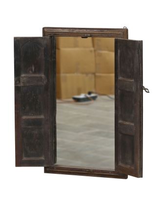 Stará okenica z teakového dreva so zrkadlom, 58x5x97cm