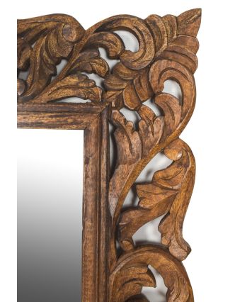 Zrkadlo v ráme z mangového dreva, ručne vyrezávané, prírodná úprava, 90x3x150cm