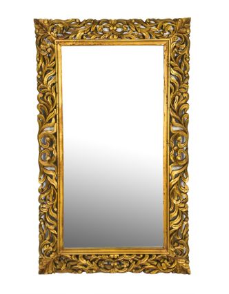Zrkadlo v ráme z mangového dreva, ručne vyrezávané, zlatá patina, 90x3x150cm