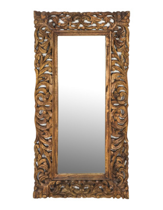 Zrkadlo vo vyrezávanom ráme, prírodná úprava, mango, 60x3x120cm