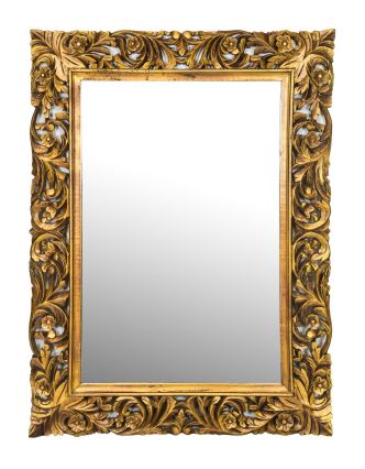 Zrkadlo vo vyrezávanom ráme, zlatá patina, mango, 90x3x120cm