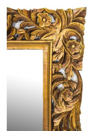 Zrkadlo vo vyrezávanom ráme, zlatá patina, mango, 90x3x120cm