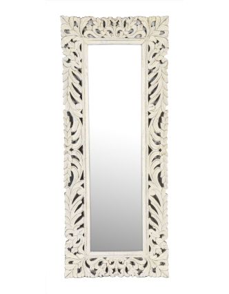 Zrkadlo vo vyrezávanom ráme, biela patina, mango, 60x3x150cm