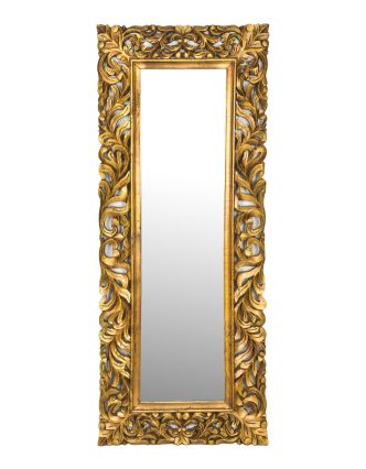 Zrkadlo vo vyrezávanom ráme, zlatá patina, mango, 60x3x150cm
