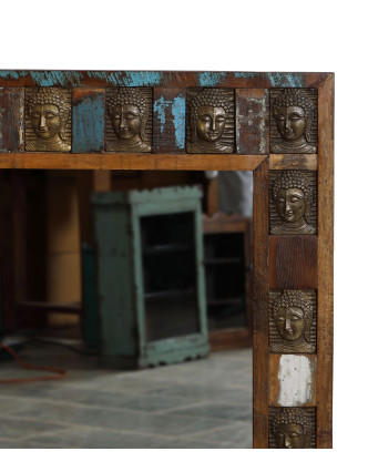 Zrkadlo v ráme z teakového dreva zdobené reliéfmi Budhov, 90x3x80cm
