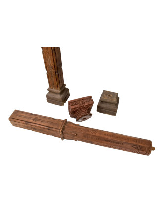 Staré stĺpy z teakového dreva, kamenné podstavce, ručne vyrezávané, 31x31x223cm