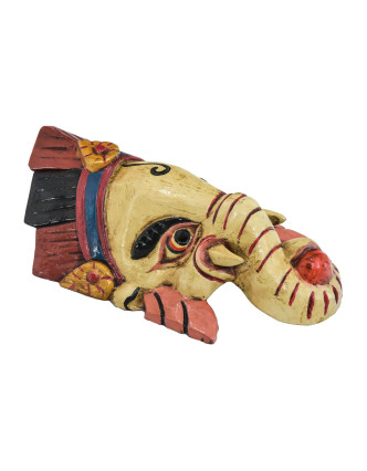 Ganeš, drevená maska, ručne maľovaná, 12x6x22cm