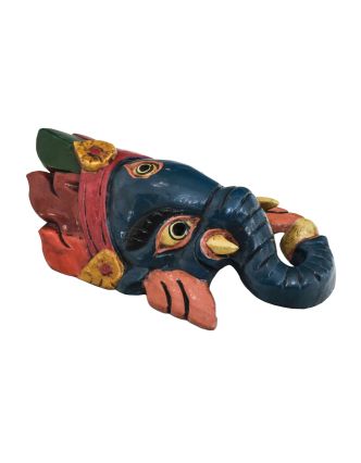 Ganeš, drevená maska, ručne maľovaná, 12x6x21cm
