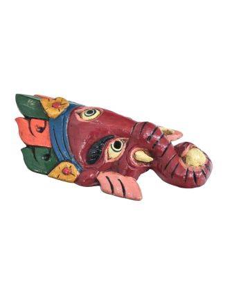 Ganeš, drevená maska, ručne maľovaná, 11x5x22cm