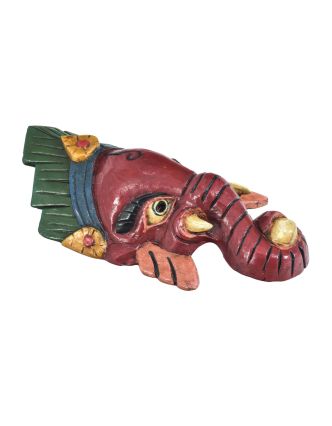 Ganeš, drevená maska, ručne maľovaná, 11x5x23cm