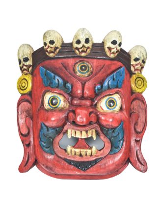 Drevená maska, "Bhairab", ručne vyrezávaná, maľovaná, 19x8x20cm