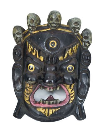 Drevená maska, "Bhairab", ručne vyrezávaná a maľovaná, 16x8x22cm