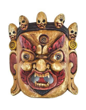 Drevená maska, "Bhairab", ručne vyrezávaná a maľovaná, 21x9x26cm