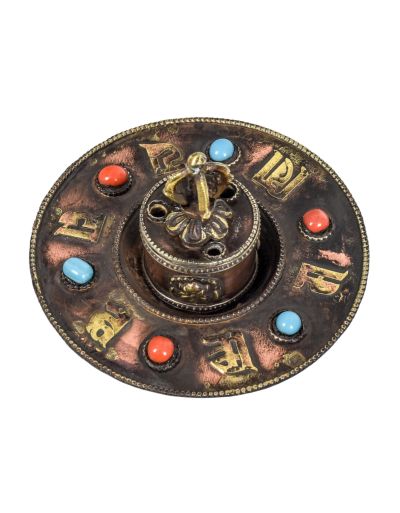 Medený stojan na tyčinky, mantra, korálky, 10x10x9cm
