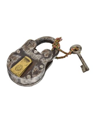 Zámok s kľúčom, antik, kovový, 7x3x12cm