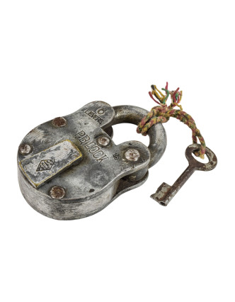 Zámok s kľúčom, antik, kovový, 7x3x12cm
