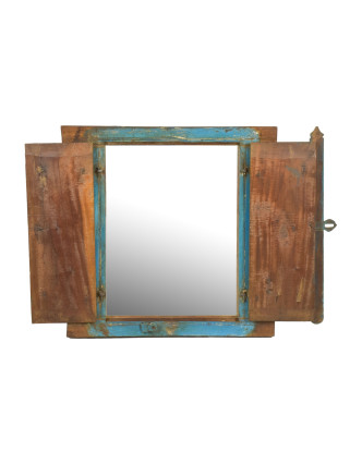 Stará okenica z teakového dreva so zrkadlom, 57x6x57cm