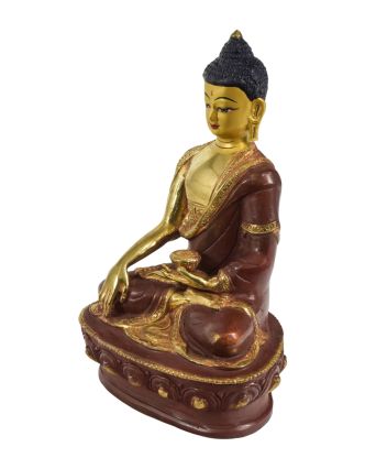 Budha Šakjamúni, mosadzná pozlátená soška, 13x10x20cm